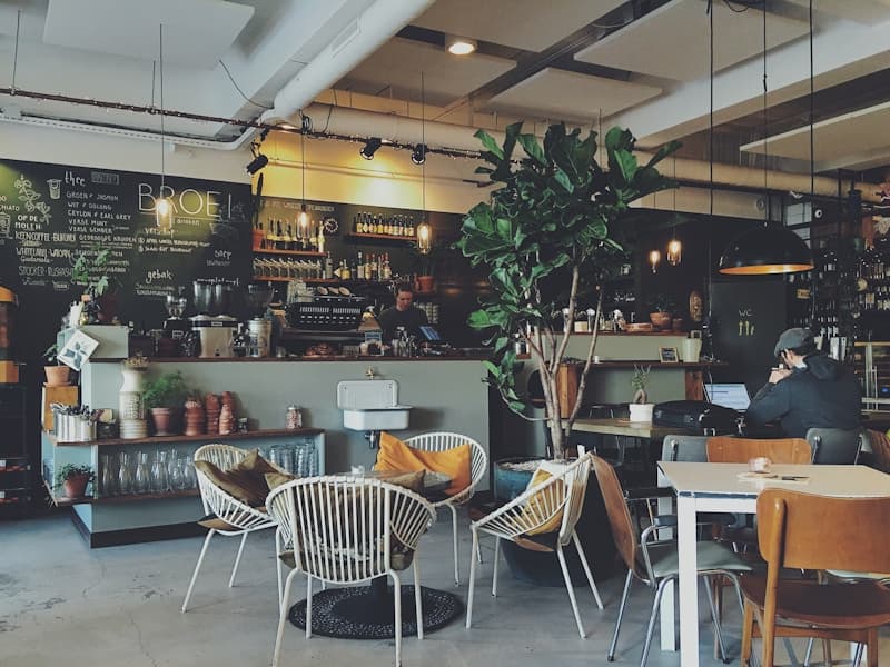 Café Aurora interior with warm lighting and cozy atmosphere